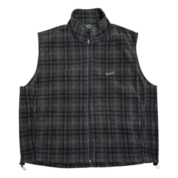WOOLRICH Plaid FLEECE Green Outdoor Winter Fall Designer Vest Mens XL - Picture 1 of 5